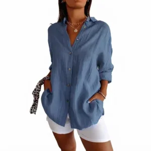 Women’s Long-Sleeve Pleated Lapel Shirt
