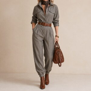 Women’s Long-Sleeved Lapel Jumpsuit