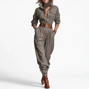 Women’s Long-Sleeved Lapel Jumpsuit