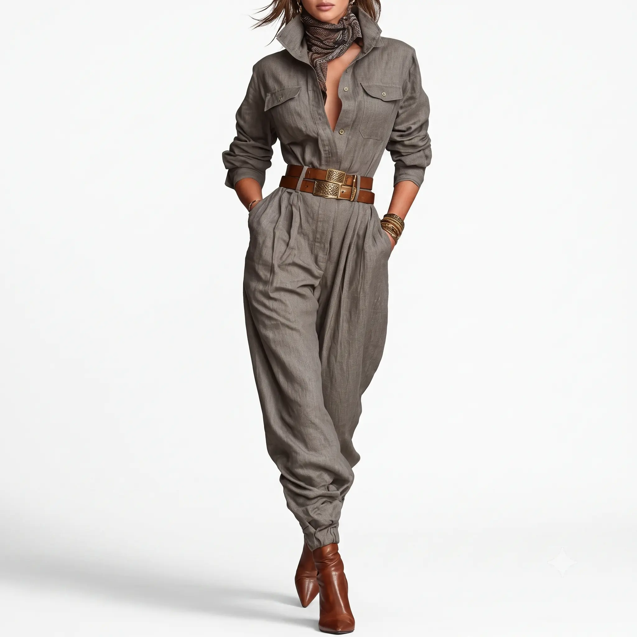 Women’s Long-Sleeved Lapel Jumpsuit - Image 2