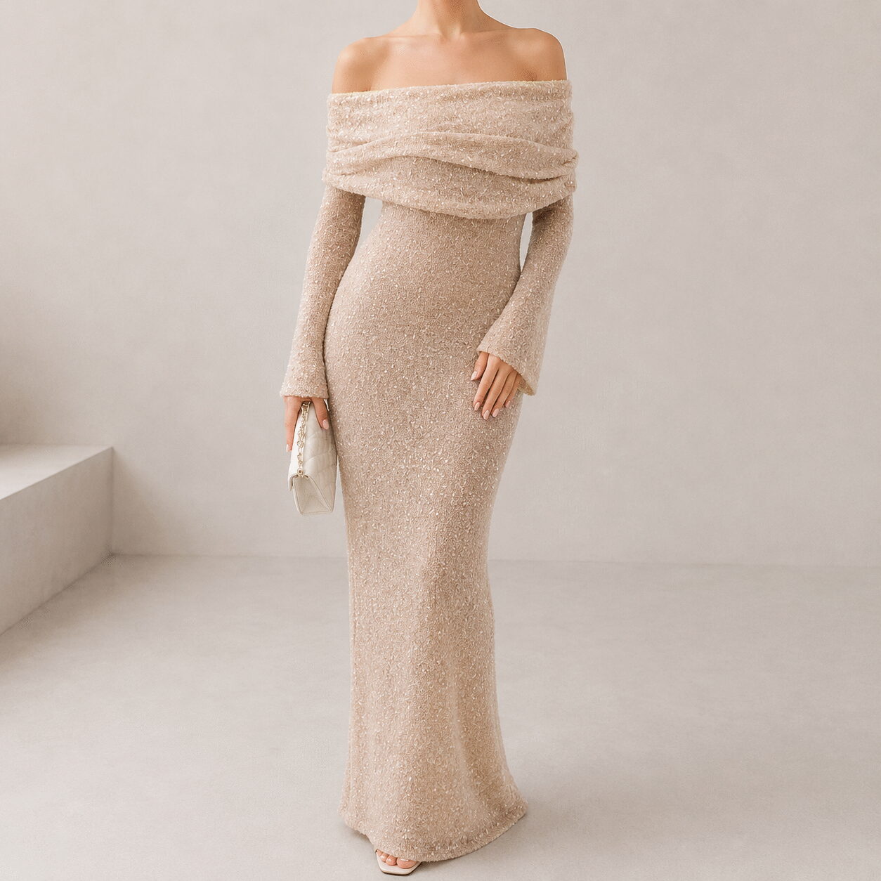 Women’s Off-Shoulder Knitted Beach Maxi Dress