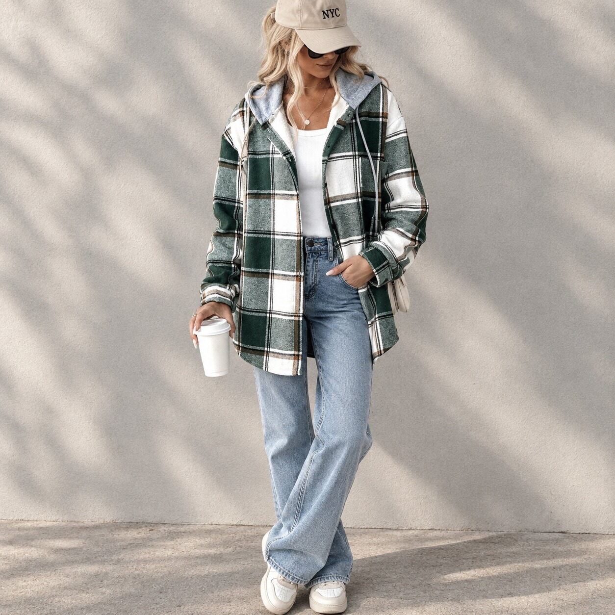 Women’s Oversized Plaid Hooded Jacket - Image 5