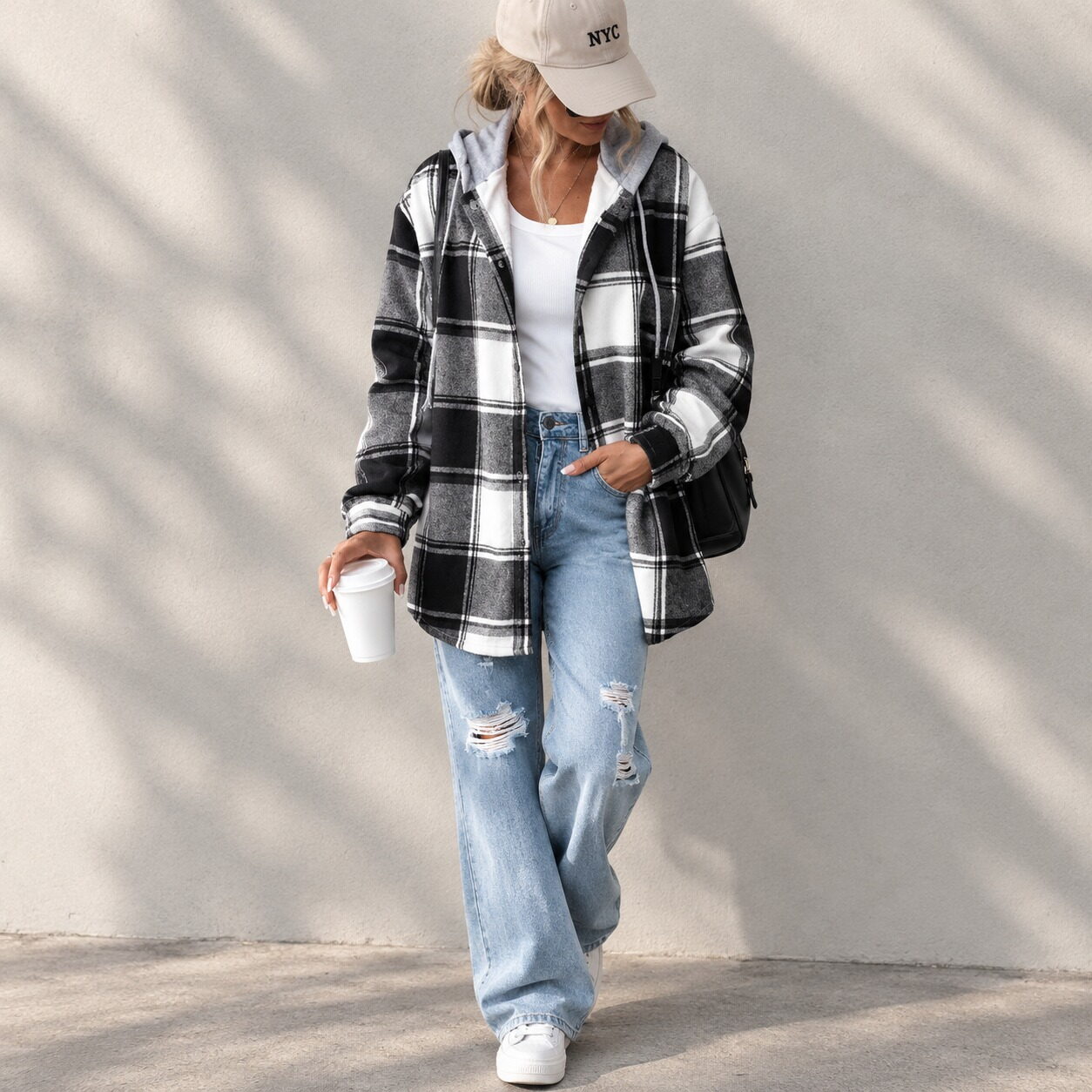 Women’s Oversized Plaid Hooded Jacket - Image 6
