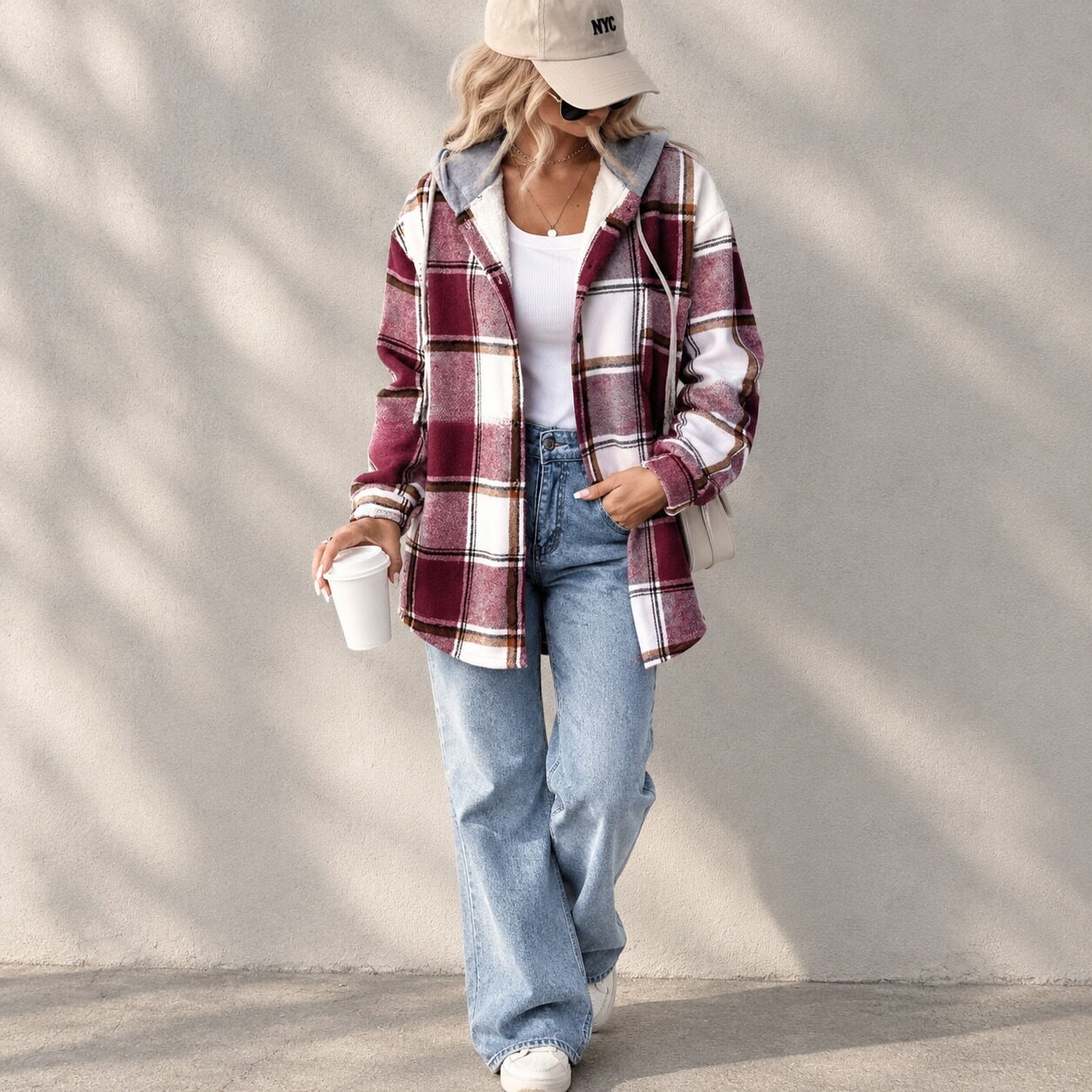 Women’s Oversized Plaid Hooded Jacket - Image 7