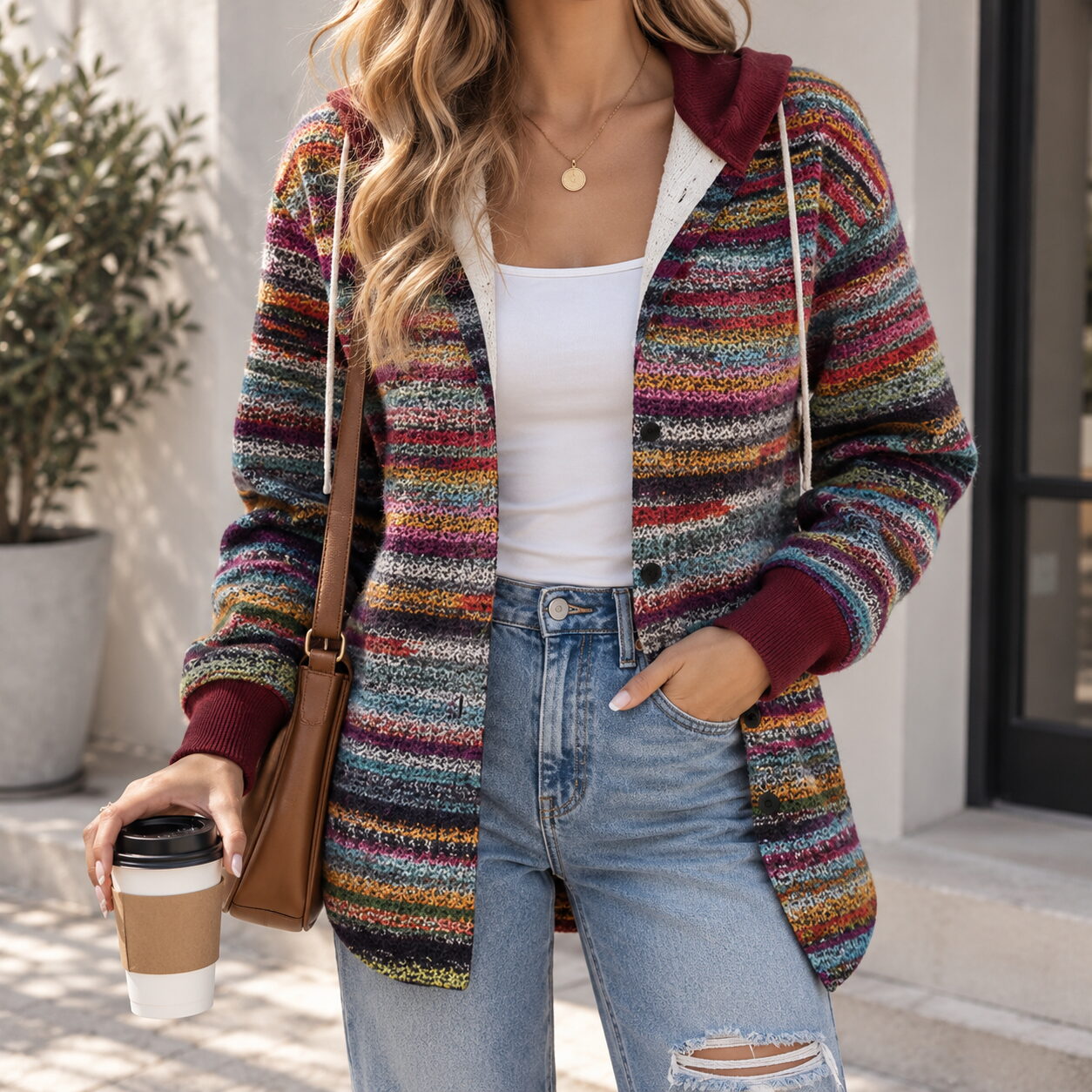 Women’s Oversized Plaid Hooded Jacket - Image 8