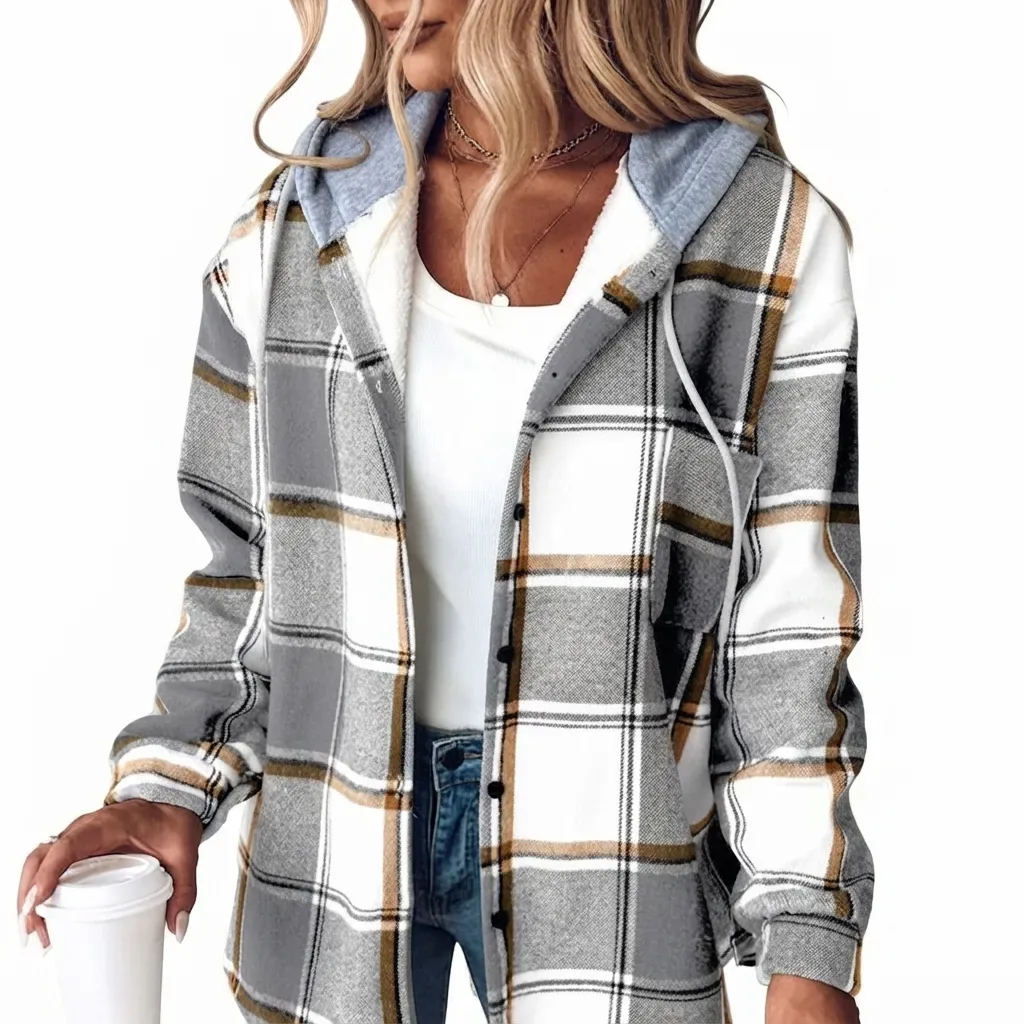 Women’s Oversized Plaid Hooded Jacket