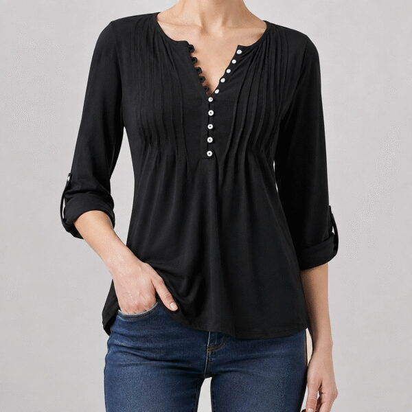 Women's Pleated Front Button-Down Top - Image 4
