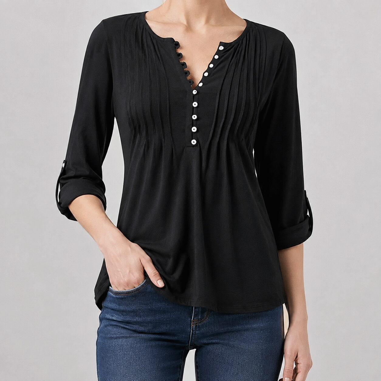 Women's Pleated Front Button-Down Top