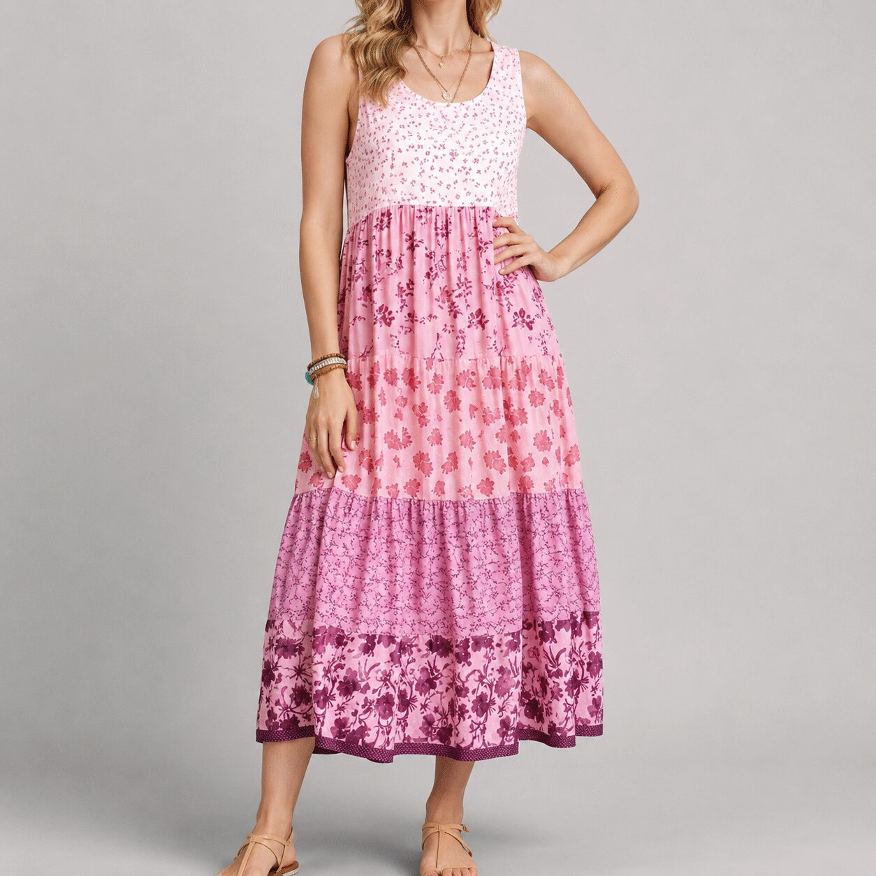 Women's Sleeveless Sun-Print Summer Dress