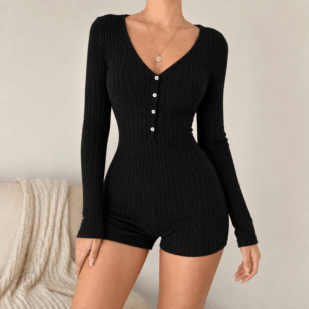 Women’s Slim-Fit Ribbed Knit Jumpsuit - Image 2