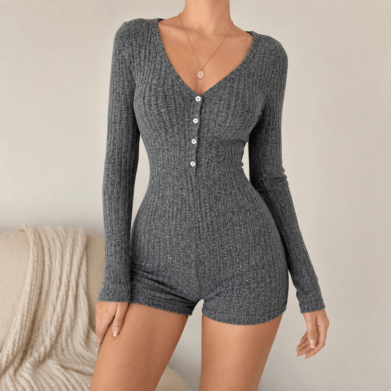 Women’s Slim-Fit Ribbed Knit Jumpsuit - Image 3