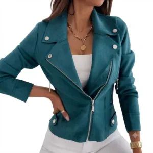 Women’s Slim-Fit Zip-Up Lapel Jacket