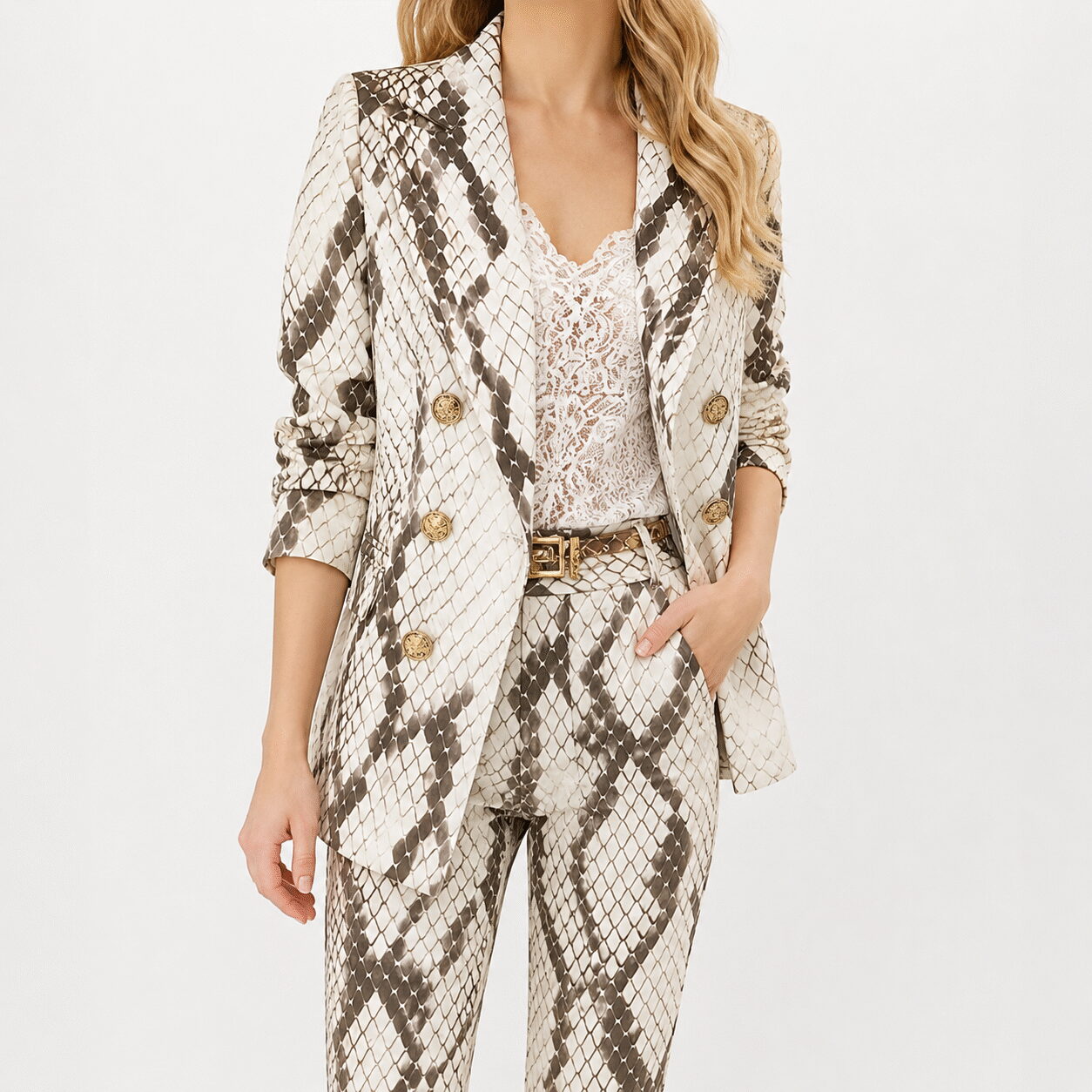 Women's Snake Print Two-Piece Suit Set