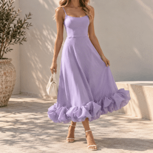 Women's Spaghetti Strap Ruffle Hem Midi Dress