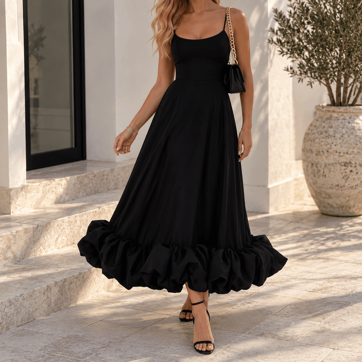 Women's Spaghetti Strap Ruffle Hem Midi Dress - Image 7