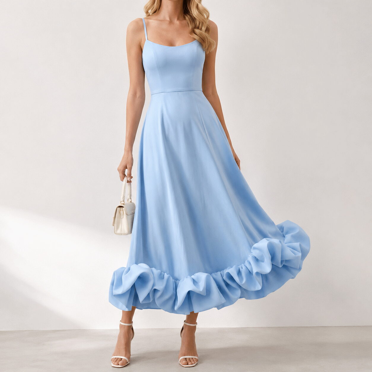 Women's Spaghetti Strap Ruffle Hem Midi Dress
