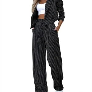 Women’s Spring Fashion Striped Two-Piece Suit Set