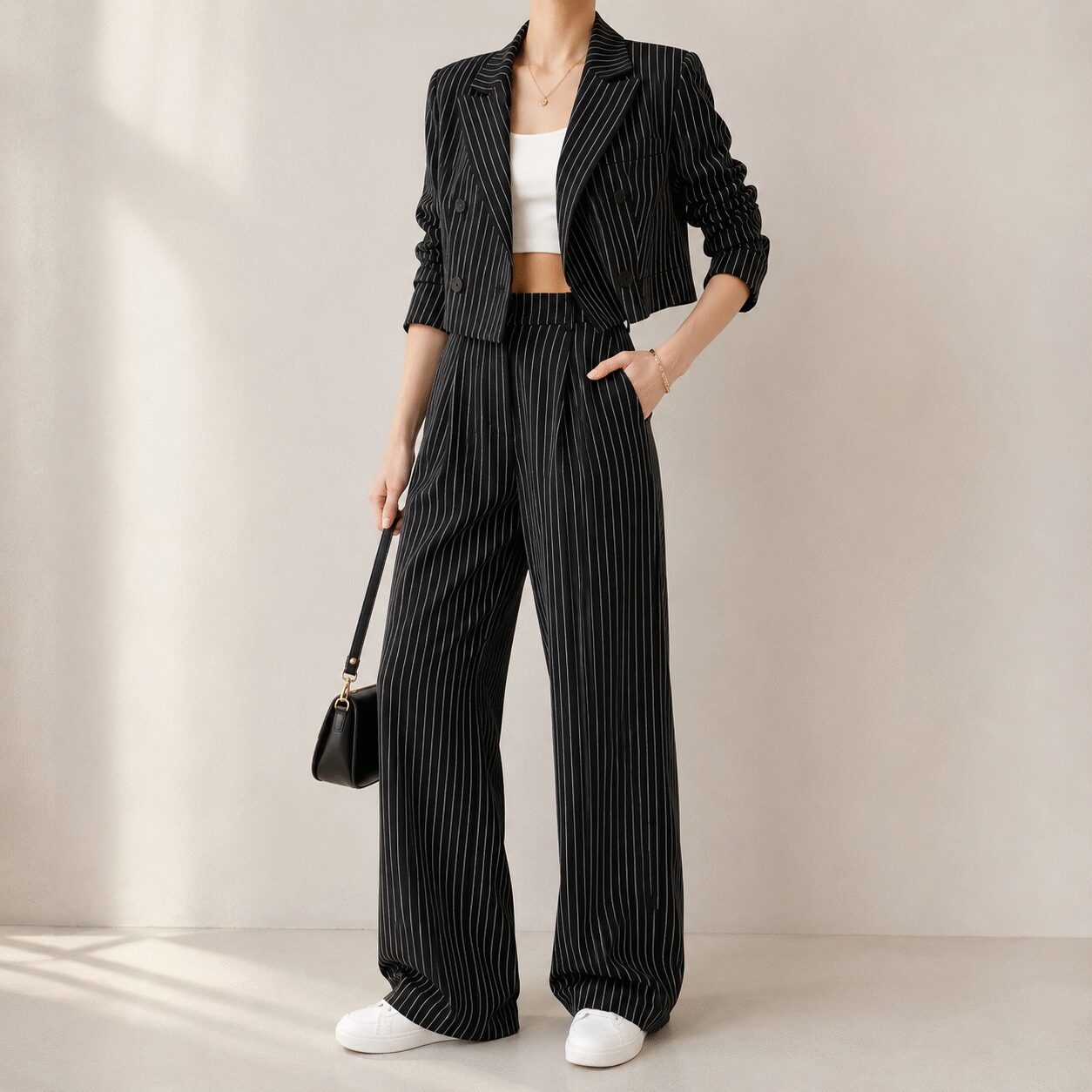 Women’s Spring Fashion Striped Two-Piece Suit Set