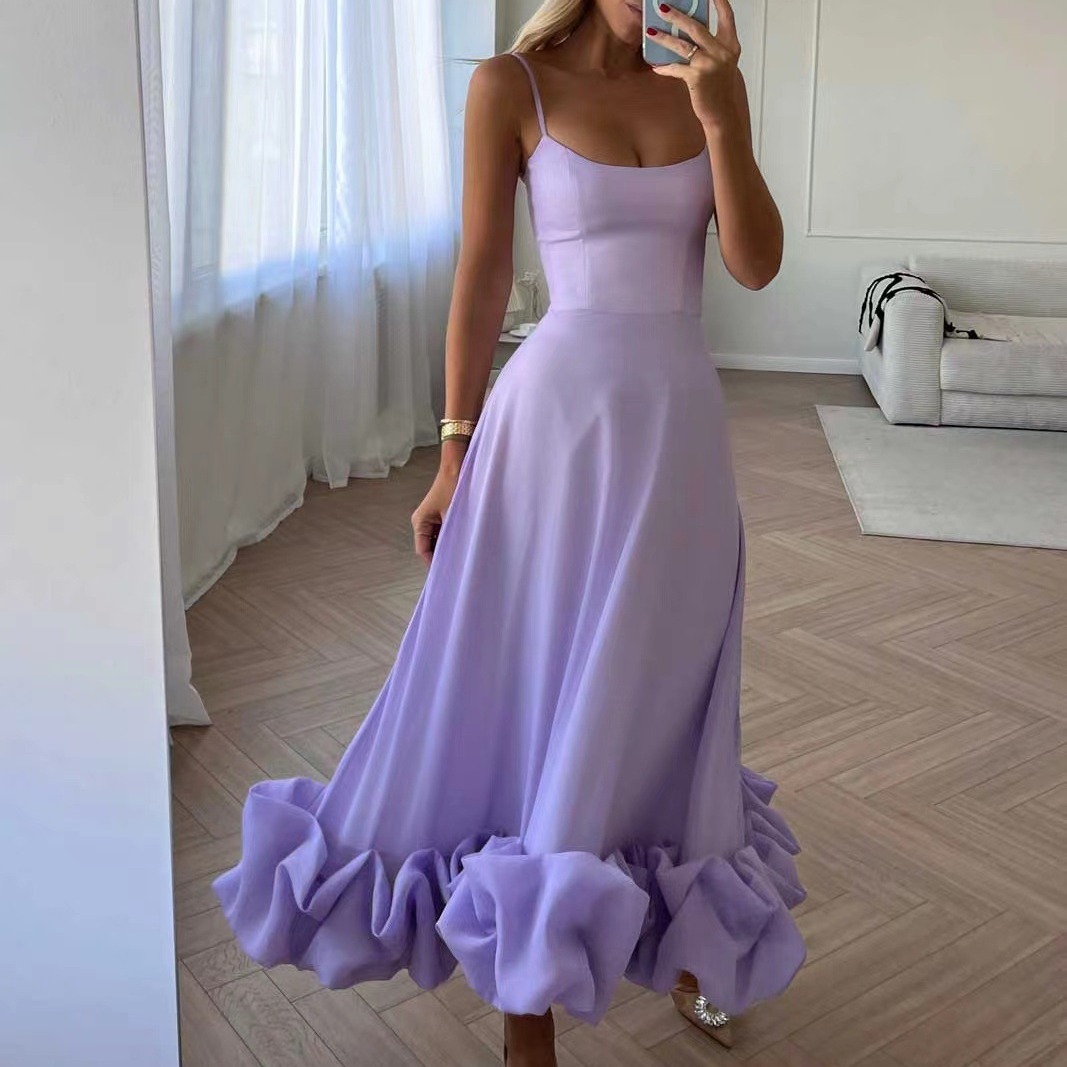 Women's Large Three-Dimensional Flower A-Line Skirt – Elegant Chiffon Suspender Dress - Image 4