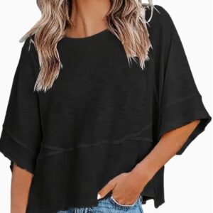 Czanzd Women’s Basic Solid Color T-Shirt – Casual Crew Neck Half-Sleeve Top – Loose Fit Cotton Blend Summer Tee