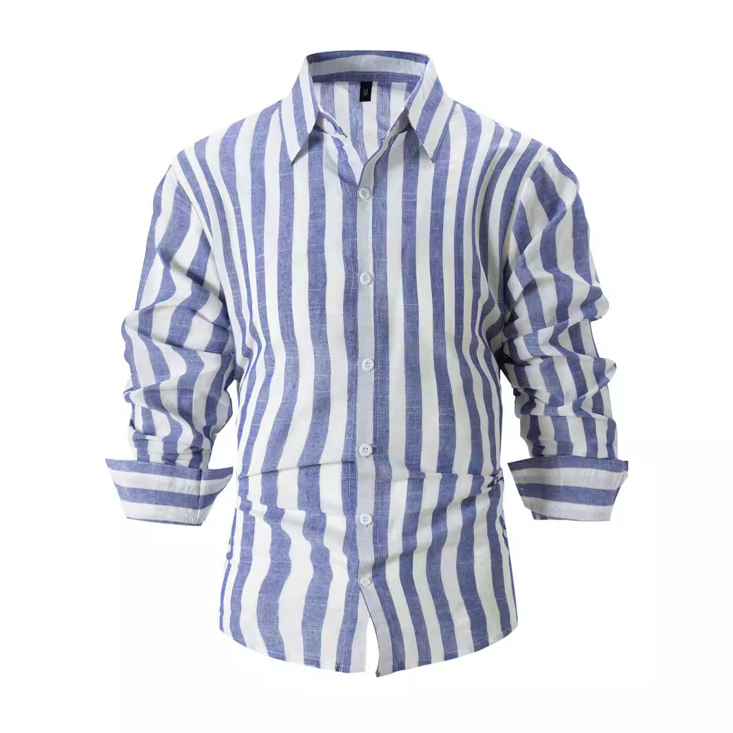 Men's Striped Loose Long Sleeve Cardigan Shirt - Image 9