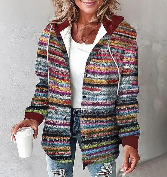 Women’s Plaid Hooded Jacket – Elegant Autumn & Winter Button-Down Coat – Casual Long-Sleeve Temperament Commuter Outerwear - Image 2