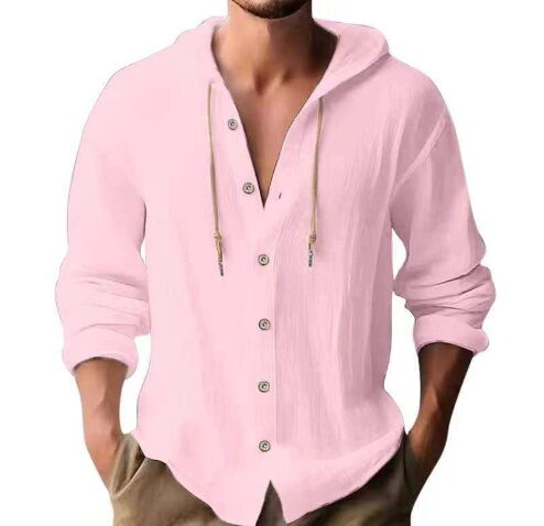 Men's Cotton Linen Hooded Cardigan Shirt - Image 16