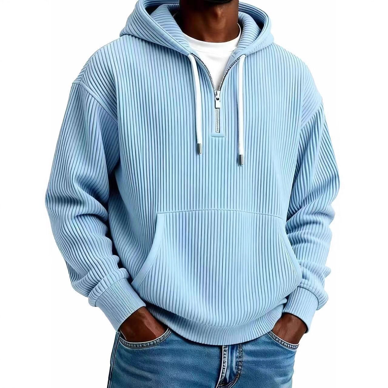Men's Solid Corduroy Long Sleeve Hoodie - Image 3