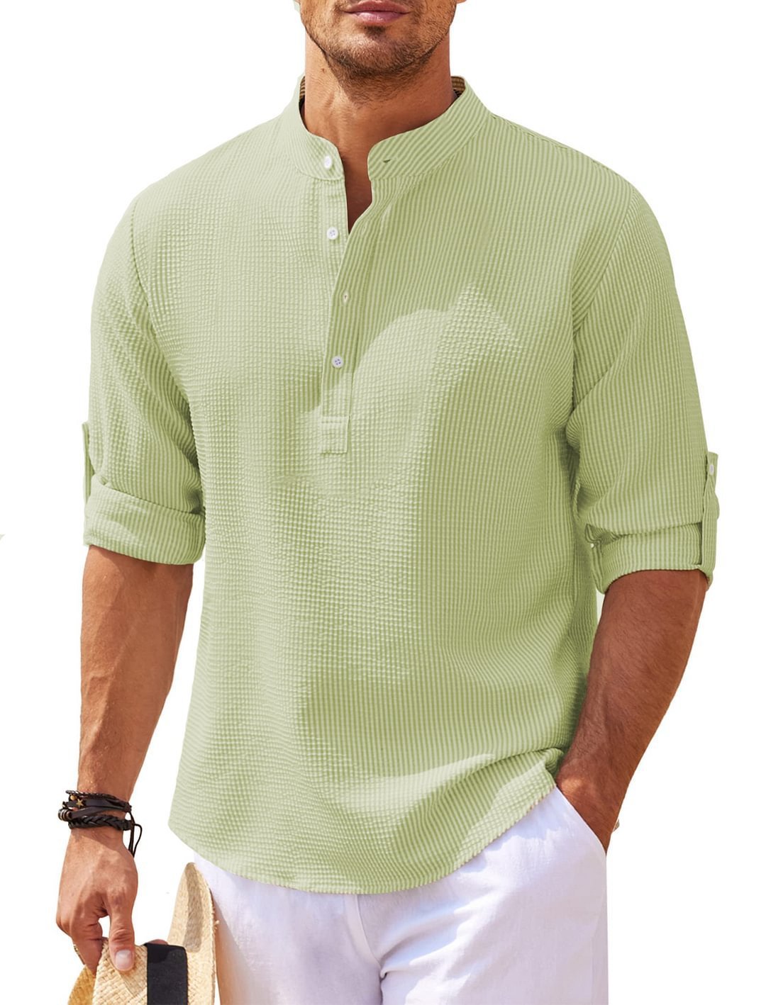 Men's Stand Collar Loose Fit Pullover Shirt - Image 2