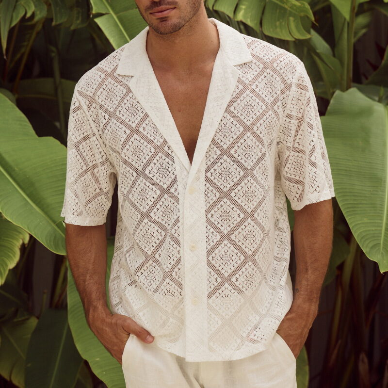 Men's Hollow-Out Breathable Lapel Shirt - Image 7