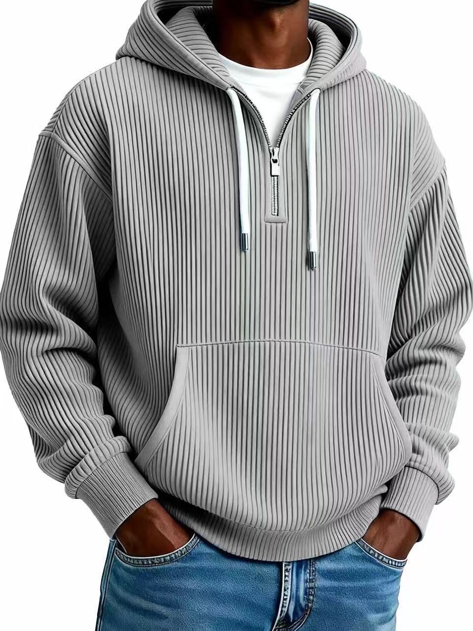 Men's Solid Corduroy Long Sleeve Hoodie - Image 7