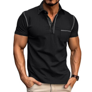 Men’s Short-Sleeve Henley Polo Shirt – Slim-Fit Quick-Dry Cotton-Blend Summer Sports Top