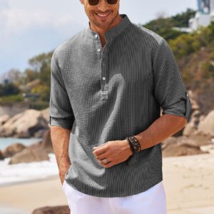 Men’s Casual Stand Collar Long-Sleeve Shirt – Loose Fit Solid Color Pullover Top