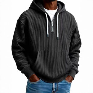 Men’s Solid-Color Corduroy Long-Sleeve Hoodie – Thickened Pullover for Sports & Casual Wear