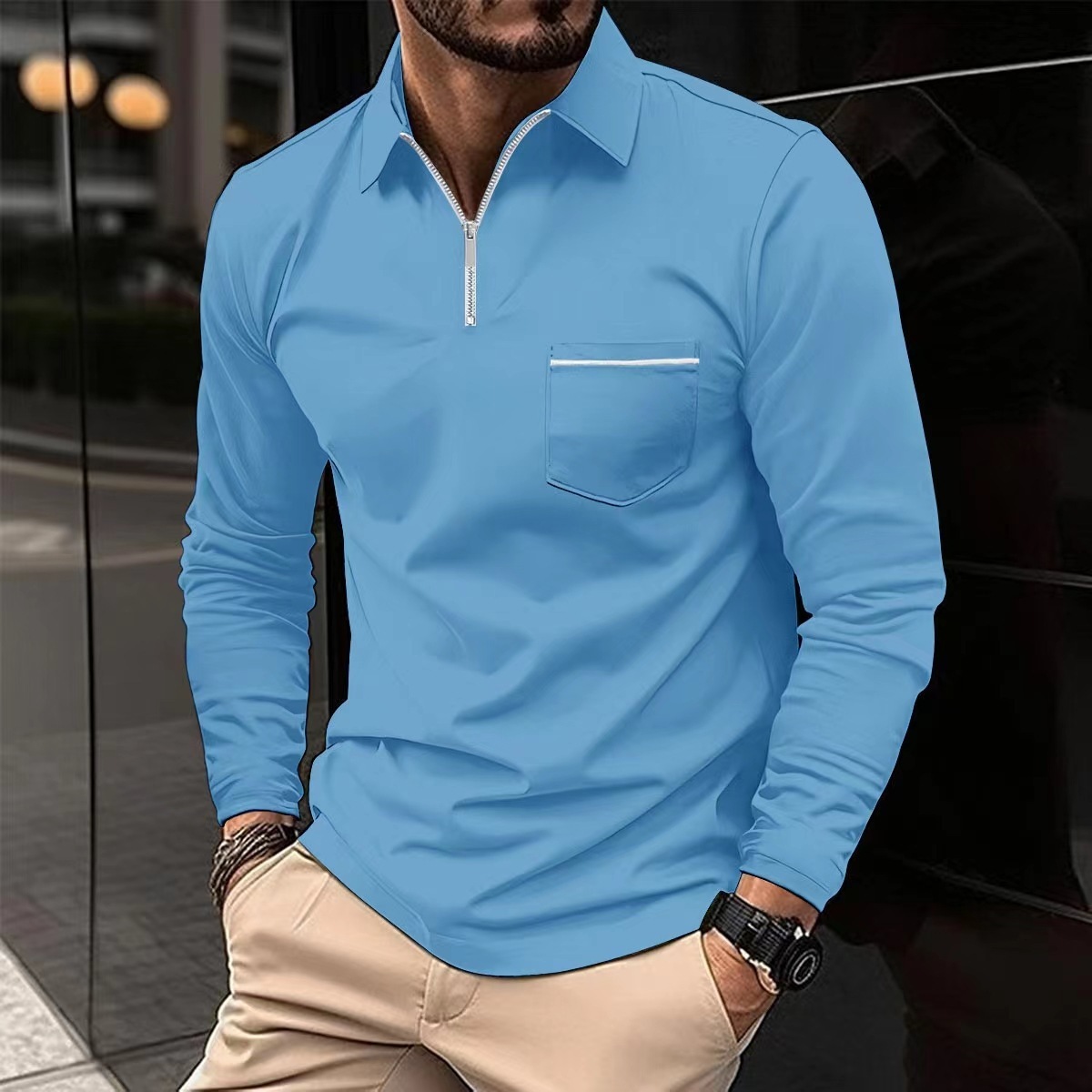 Men’s Long-Sleeve Sports Polo Shirt – Performance Polyester Breathable Athletic Top - Image 6