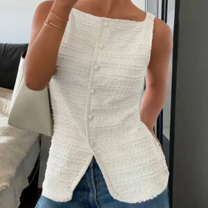 Women’s Trendy Square-Neck Button-Up Vest – Y2K Inspired Going-Out Tank Top