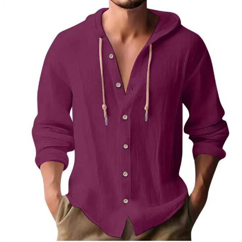 Men's Cotton Linen Hooded Cardigan Shirt - Image 17
