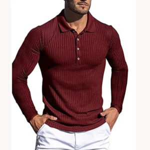 Men’s Performance Striped Long-Sleeve Polo – High-Stretch Athletic Fit Running & Fitness Shirt – Casual Spliced Sports Polo for Men