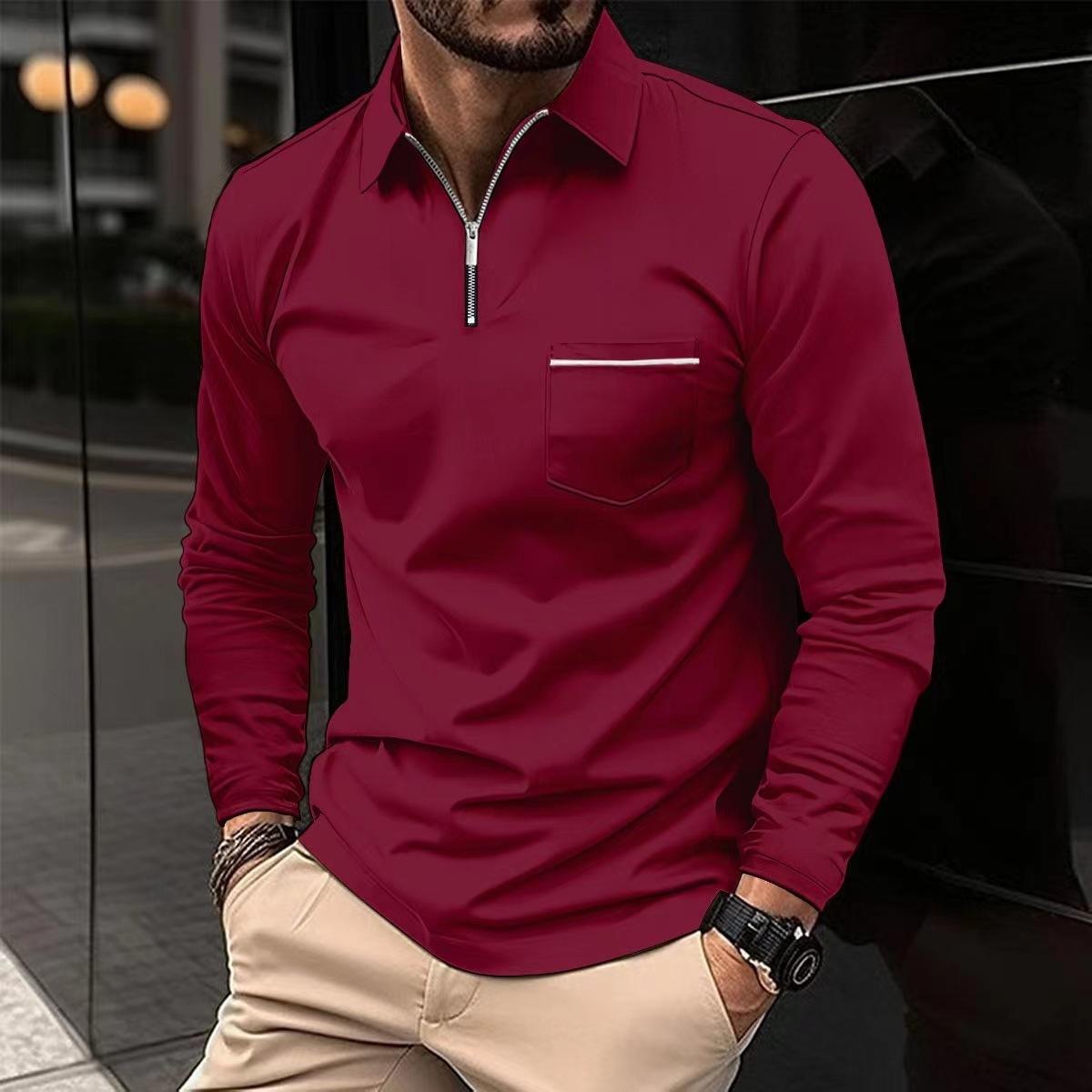 Men’s Long-Sleeve Sports Polo Shirt – Performance Polyester Breathable Athletic Top - Image 7