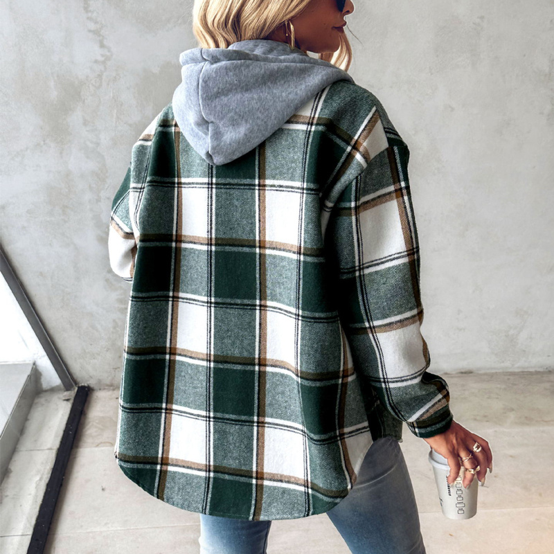 Women’s Plaid Hooded Jacket – Elegant Autumn & Winter Button-Down Coat – Casual Long-Sleeve Temperament Commuter Outerwear - Image 7