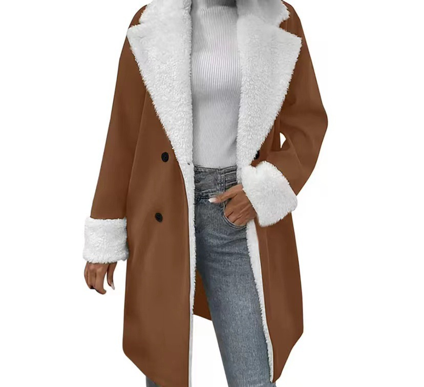 Women’s Leisure Commute Khaki Woolen Coat - Image 6