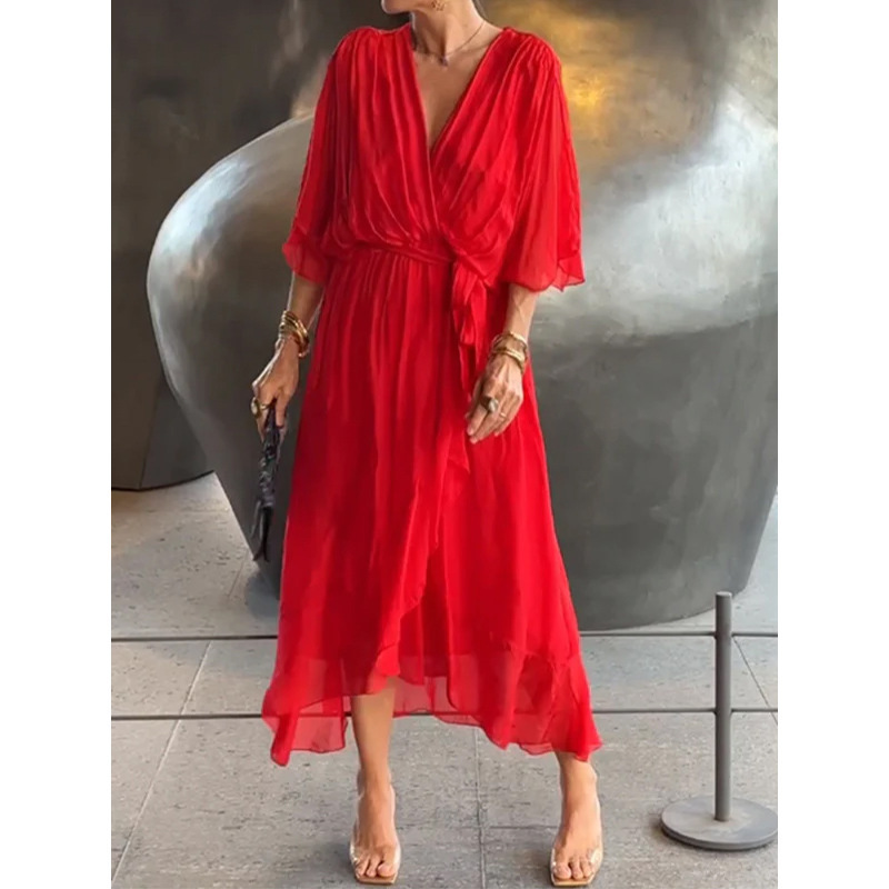 Women’s Batwing Sleeve V-Neck Dress - Image 10