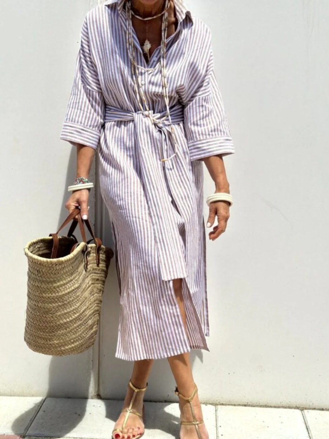 Women’s Striped Shirt Dress with Waist Belt - Image 4