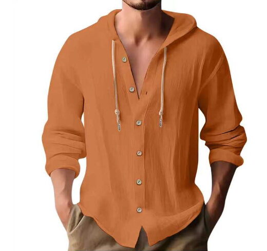 Men's Cotton Linen Hooded Cardigan Shirt - Image 15