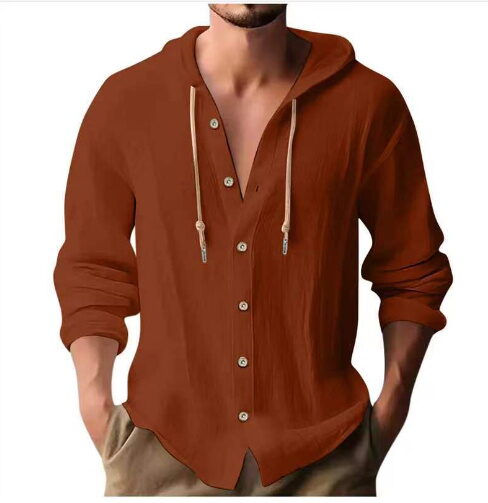 Men's Cotton Linen Hooded Cardigan Shirt - Image 10