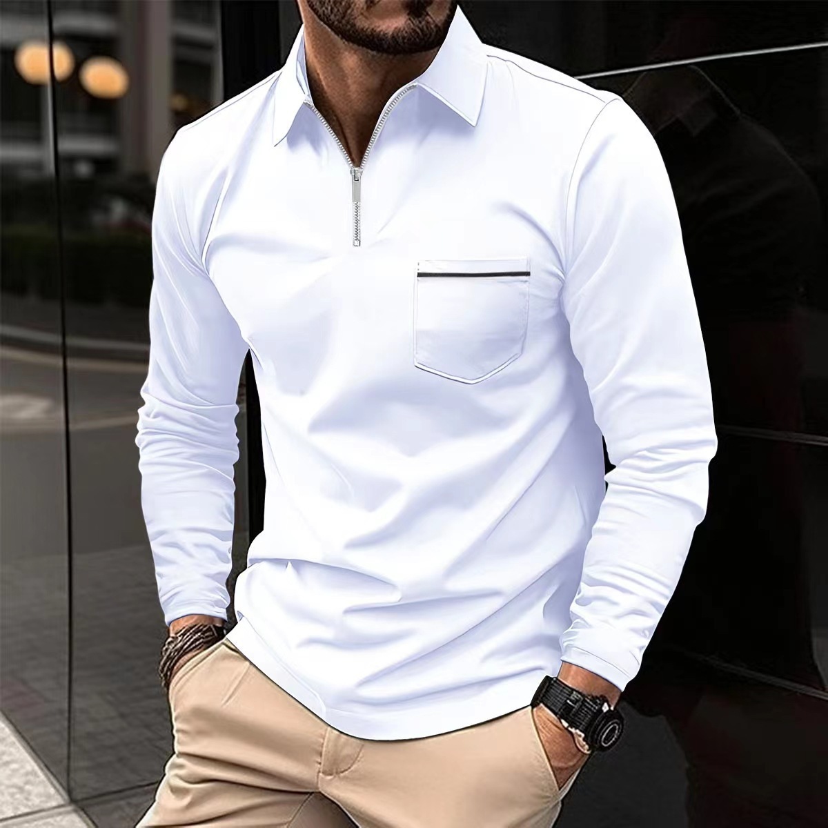 Men’s Long-Sleeve Sports Polo Shirt – Performance Polyester Breathable Athletic Top - Image 5