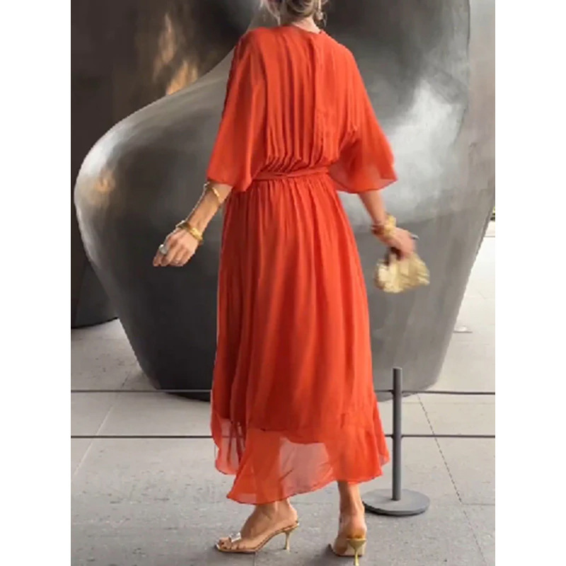 Women’s Batwing Sleeve V-Neck Dress - Image 9