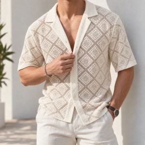 mens hollow out breathable lapel shirt