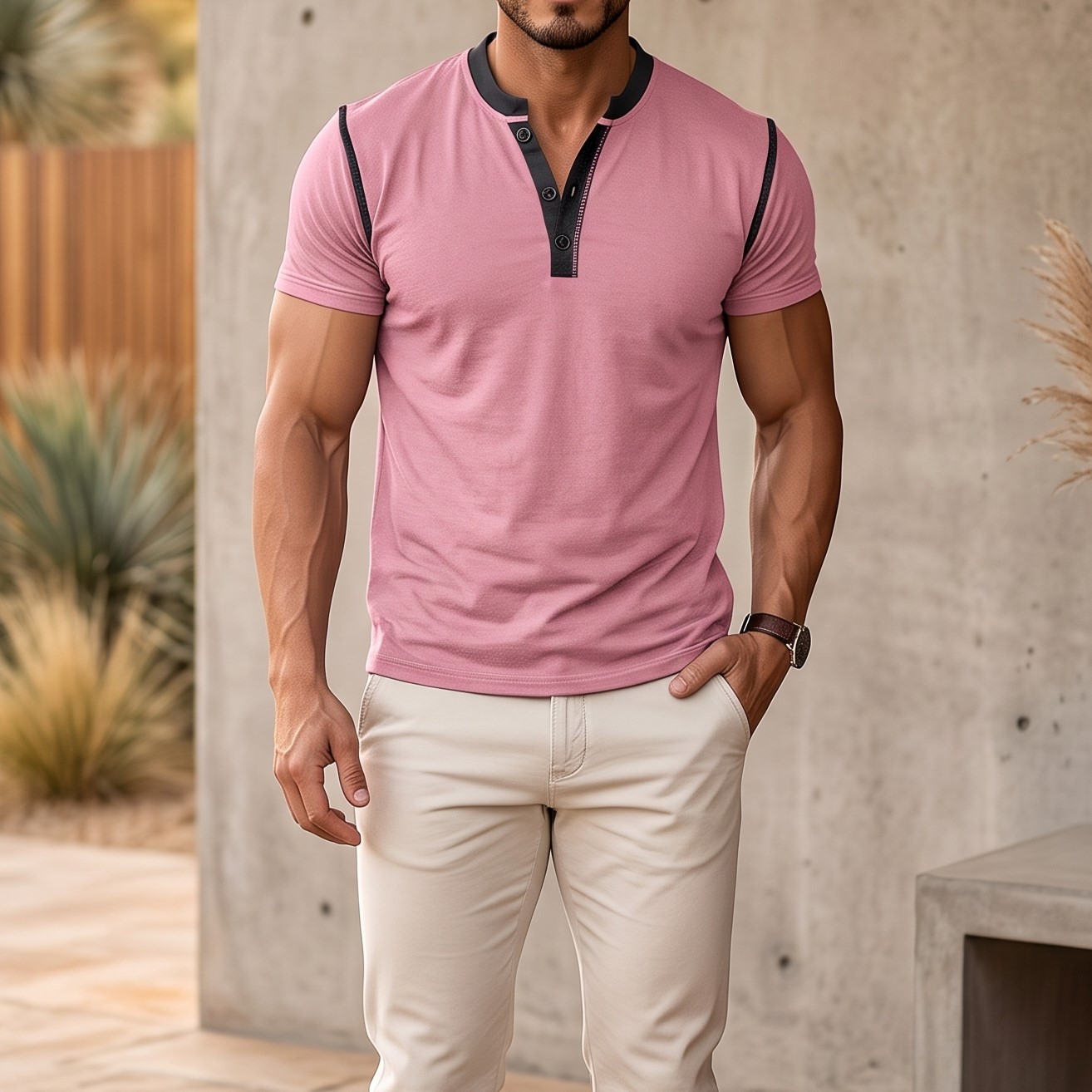 Men's V-Neck Short Sleeve Polo Shirt - Image 2