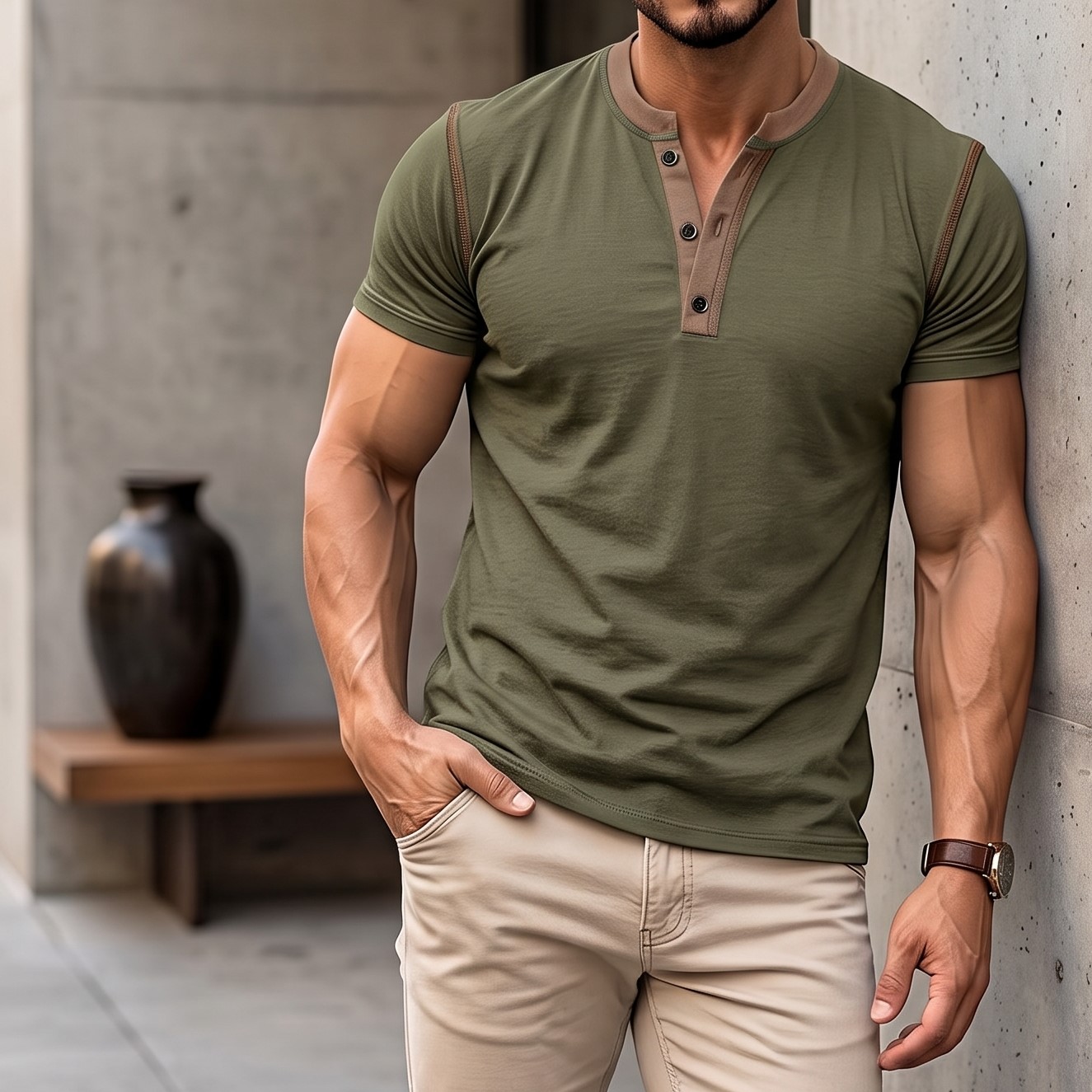 Men's V-Neck Short Sleeve Polo Shirt